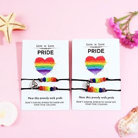 2 пара магнитных металлических браслетов с шармами в комплекте, Вощеные плетеные регулируемые браслеты из бисера цвета радуги с флагом гордости для мужчин и женщин