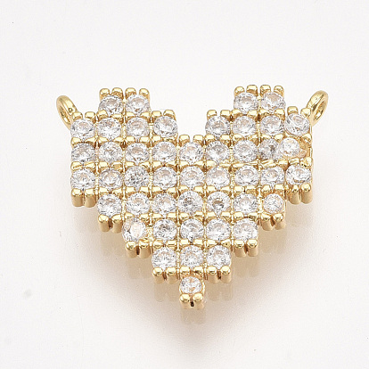 Brass Micro Pave Cubic Zirconia Pendants, Heart, Clear