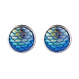 Плоские круглые серьги-гвоздики в форме чешуи русалки, украшения из латуни для женщин