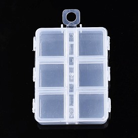 Rectangle Polypropylene(PP) Bead Storage Container, 6 Compartment Organizer Boxes, with Hinged Lid, for Jewelry Small Accessories