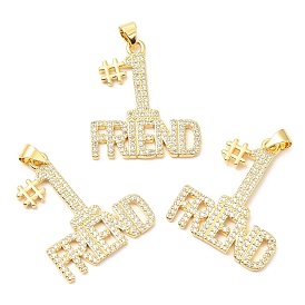 Rack Plating Brass Micro Pave Cubic Zirconia Pendants, Long-Lasting Plated, Lead Free & Cadmium Free, Letter & Number