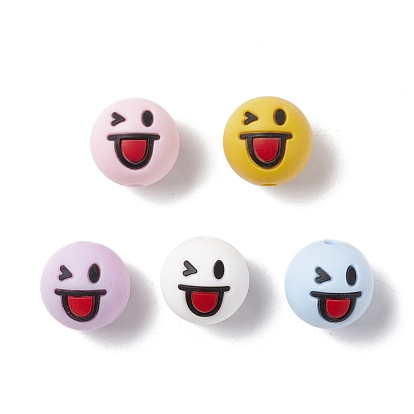 Silicone Beads, Baby Chewing Beads For Teethers, Round with Smiling Face