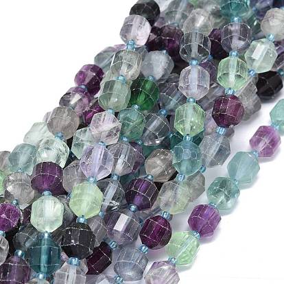 Perlas naturales fluorita hebras, con granos de la semilla, facetados, bicono, cuentas de prisma de punta de doble terminación
