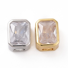 Eco-friendly Brass Micro Pave Clear Cubic Zirconia Beads, Cadmium Free & Lead Free, Long-Lasting Plated, Cuboid