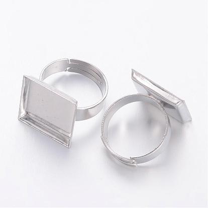 Vástagos de anillo de latón, componentes del anillo almohadilla, para la fabricación de la joyería, ajustable, plaza, 17.5 mm, 16 mm