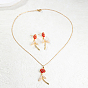 Boucles d'oreilles et pendentifs en alliage pour femmes, ensemble de bijoux en forme de fleur de perles en plastique