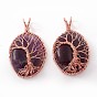 Gemstone Big Pendants, with Rose Gold Plated Brass Findings, Oval with Tree of Life