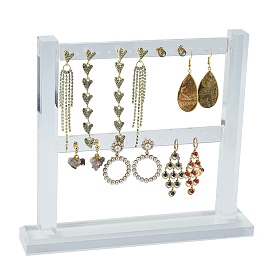 Organic Glass Earring Stands Displays, Two-Tier Earring Display Stand, for Hanging Earrings, 230x40x205mm
