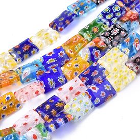 Rectangle Handmade Millefiori Glass Beads Strands, 18x13x4mm, Hole: 1mm, about 21pcs/strand, 14.1 inch
