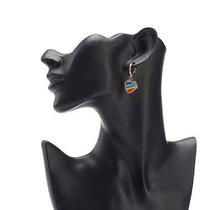 Boucles d'oreilles pendantes en forme de cœur tressé de graines japonaises de couleur arc-en-ciel, bijoux en laiton pour femmes