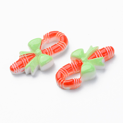 Resin Cabochons, Opaque, Christmas Theme, Christmas Candy Cane, with Bowknot, Green