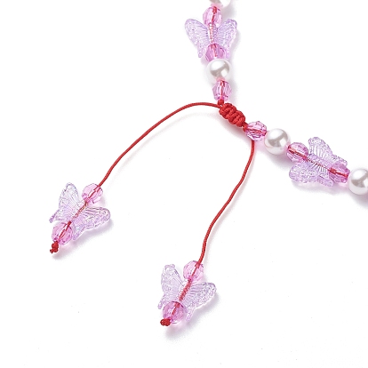 Collier de perles tressées papillon acrylique et perle plastique pour femme