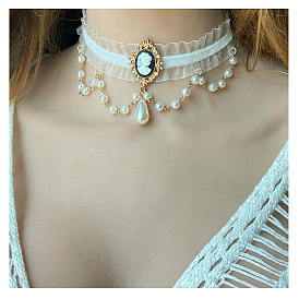 Collier avec pendentif en perles d'imitation d'imitation d'halloween, bijoux à la mode européenne et américaine, chaîne de clavicule pour femmes