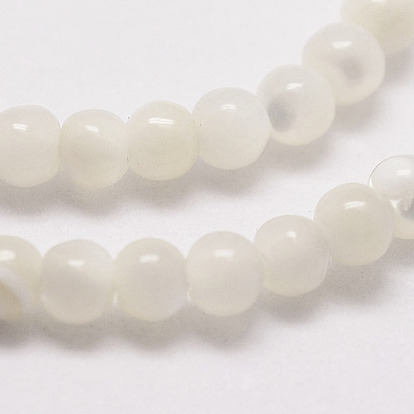 Natural White Shell Beads, Mother of Pearl Shell Beads Strands, Round