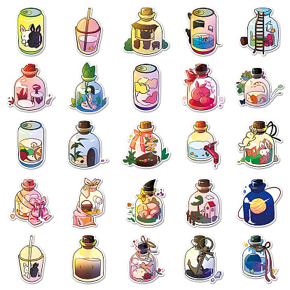 50 pegatinas autoadhesivas impermeables de pvc con tema de vista de botella de piezas, dibujos animados pegatinas, para regalos decorativos de fiesta