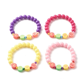 Acrylic Beaded Stretch Bracelets for Kids, LOVE Word Handmade Polymer Clay Beads Bracelets