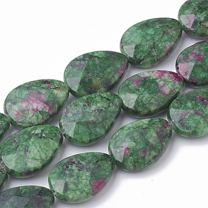 Natural Ruby in Zoisite Beads Strands, Faceted, Dyed, Drop