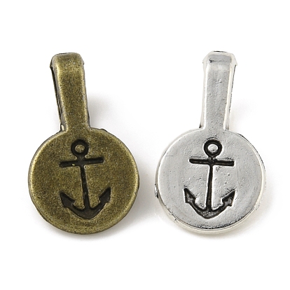 Alloy Glue-on Flat Pad Bails, Flat Round with Anchor Pendant Bails