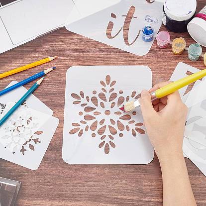 Gorgecraft PET Hollow Painting Silhouette Stencil, DIY Drawing Template Graffiti Stencils, Square with Snowflake and Letter Pattern