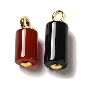 Natural Agate(Dyed & Heated) Pendants, Column Charms with Real 18K Gold Plated Brass Pendant Bails