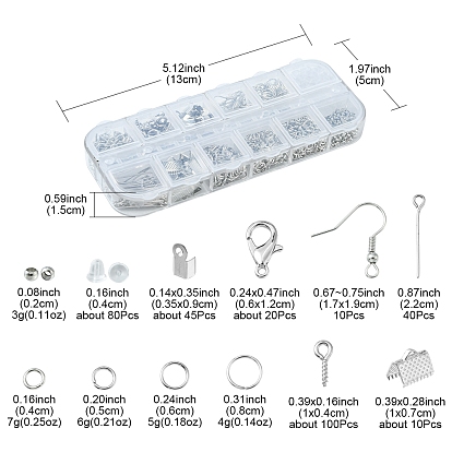 DIY Earring Making Finding Kit, Including Alloy Lobster Claw Clasps, Plastic Ear Nuts, Brass Crimp Beads, Iron Screw Eye Pin Peg Bails & Crimp Ends & Earring Hooks & Jump Rings