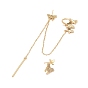 Cubic Zirconia Butterfly Asymmetrical Earrings, Real 18K Gold Plated Brass Long Chain Dangle Stud Earrings with Earcuffs for Women, Lead Free & Cadmium Free