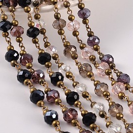 Handmade Glass Beaded Chains for Necklaces Bracelets Making, with Brass Beads and Brass Eye Pin, Unwelded, 39.3 inch, 1m/strand