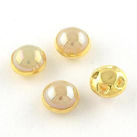 Boutons de couture en perles d'imitation en plastique ABS, couleur ab , avec les accessoires en laiton, or, 8~8.5x6mm, Trou: 1mm