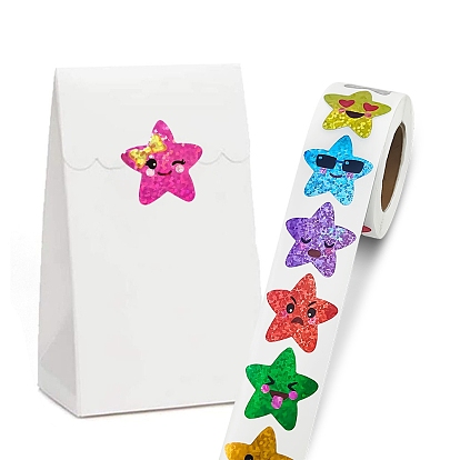 Rollos de pegatinas de recompensa de estrella láser de plástico, Calcomanías adhesivas impermeables para profesor estudiante.