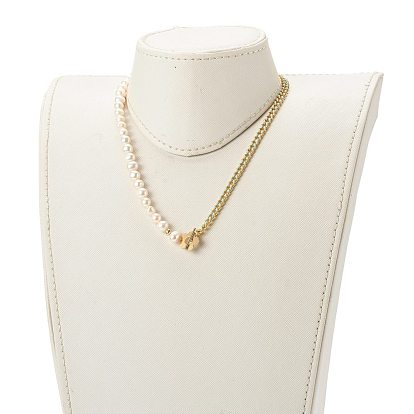 Colliers de chaîne gourmette en laiton émaillé, avec perles rondes en perles naturelles et fermoirs à bascule, réel 18 k plaqué or