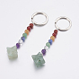 Natural/Synthetic Gemstone Chakra Keychain, with Mixed Stone and Platinum Plated Brass Key Rings, Merkaba Star