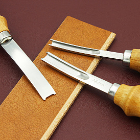 Biseautage de bord en cuir en acier inoxydable, avec manche en bois, outil de chanfreinage coupe-bordures larges, pour bricolage en cuir