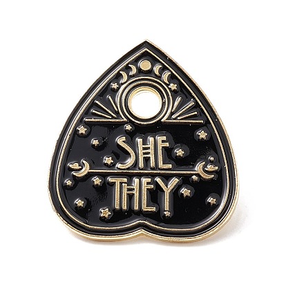 She They Word Enamel Pin, Spade Alloy Badge for Backpack Clothes, Golden