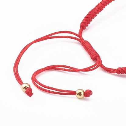 Регулируемые плетеные браслеты из бисера с нейлоновым шнуром, с латунными эмалевыми звеньями, сердце, золотые