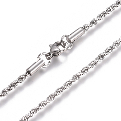 Unisex 304 Stainless Steel Rope Chain Necklaces, with Lobster Clasps