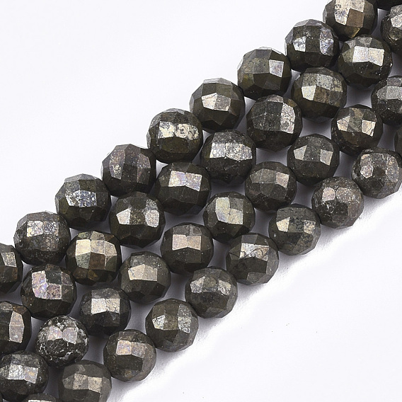 Perlas de pirita naturales hebras, facetados, rondo