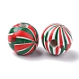 42Pcs 7 Colors Christmas Theme Printed Natural Wooden Beads, Round with Vortex Pattern