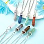 14Pcs 14 Style Chakra Natural & Synthetic Gemstone Pendants, with Platinum Tone Brass/Alloy Findings, Bullet