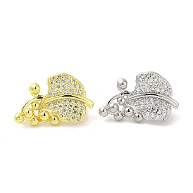 Rack Plating Brass Micro Pave Clear Cubic Zirconia Twister Clasps, Cadmium Free & Lead Free, Long-Lasting Plated, Leaf