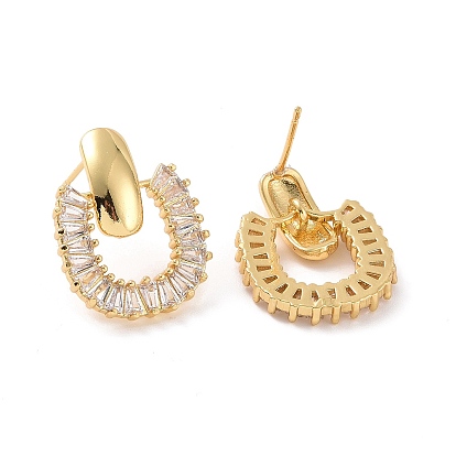 Boucles d'oreilles pendantes ovales évidées en zircone cubique transparente, bijoux en laiton pour femmes