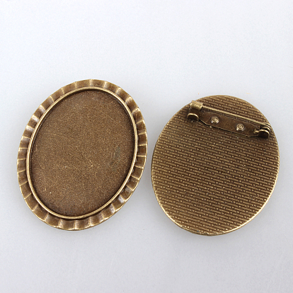 Vintage Alloy Brooch Cabochon Bezel Settings, with Iron Pin Brooch Back Bar Findings, Oval, Cadmium Free & Nickel Free & Lead Free, Tray: 40x30mm, 48x38x2mm, Pin: 0.6mm
