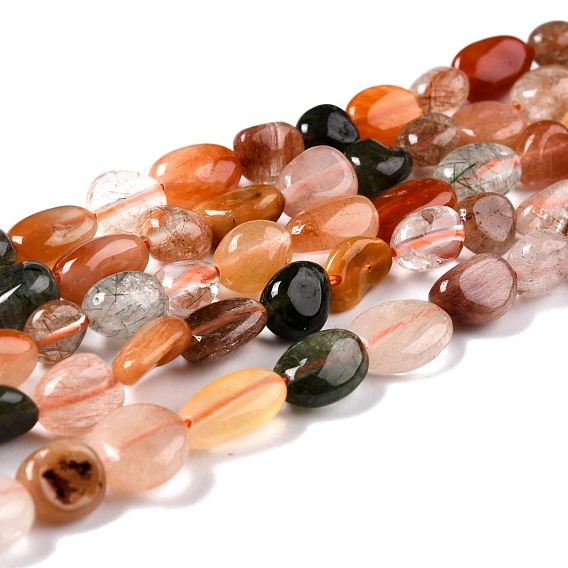 Natural Rutilated Quartz Beads Strands, Nuggets, Tumbled Stone