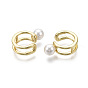 Brass Cuff Earrings, with ABS Plastic Imitation Pearl, Nickel Free