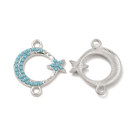Alloy Connector Charms, with Synthetic Turquoise, Crescent Moon with Star, Nickel