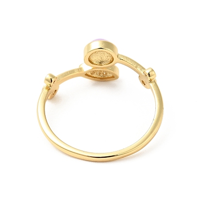 Hoja de zirconia cúbica transparente y anillo abierto mal de ojo esmaltado, joyas de latón chapado en oro real 18k para mujer, sin cadmio y níque y plomo