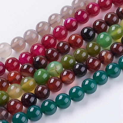 Natural Agate Beads Strands, Green Onyx, Round, 8mm, Hole: 1mm