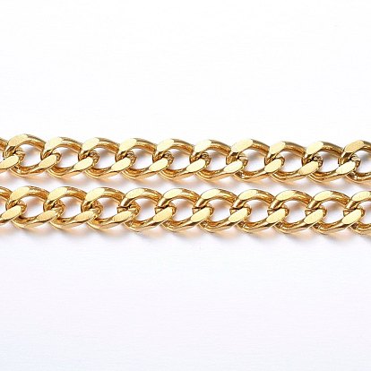 304 Stainless Steel Cuban Link Chains, Chunky Curb Chains, Faceted, with Spool, Unwelded