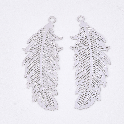 Brass Pendants, Etched Metal Embellishments, Lead Free & Nickel Free, Long-Lasting Plated, Feather
