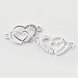 Alloy Rhinestone Links Connectors, Double Heart, 12.5x25x2.5mm, Hole: 1.5mm
