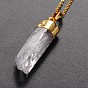 Brass Natural Crystal Pencil Pendant Necklaces, with Brass Chains and Spring Ring Clasps, 18 inch 